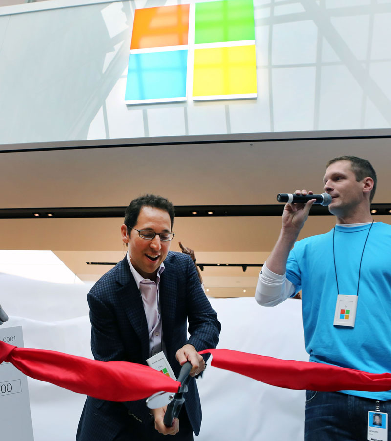 Cutting the ribbon on the release of the new Microsoft logo in Boston